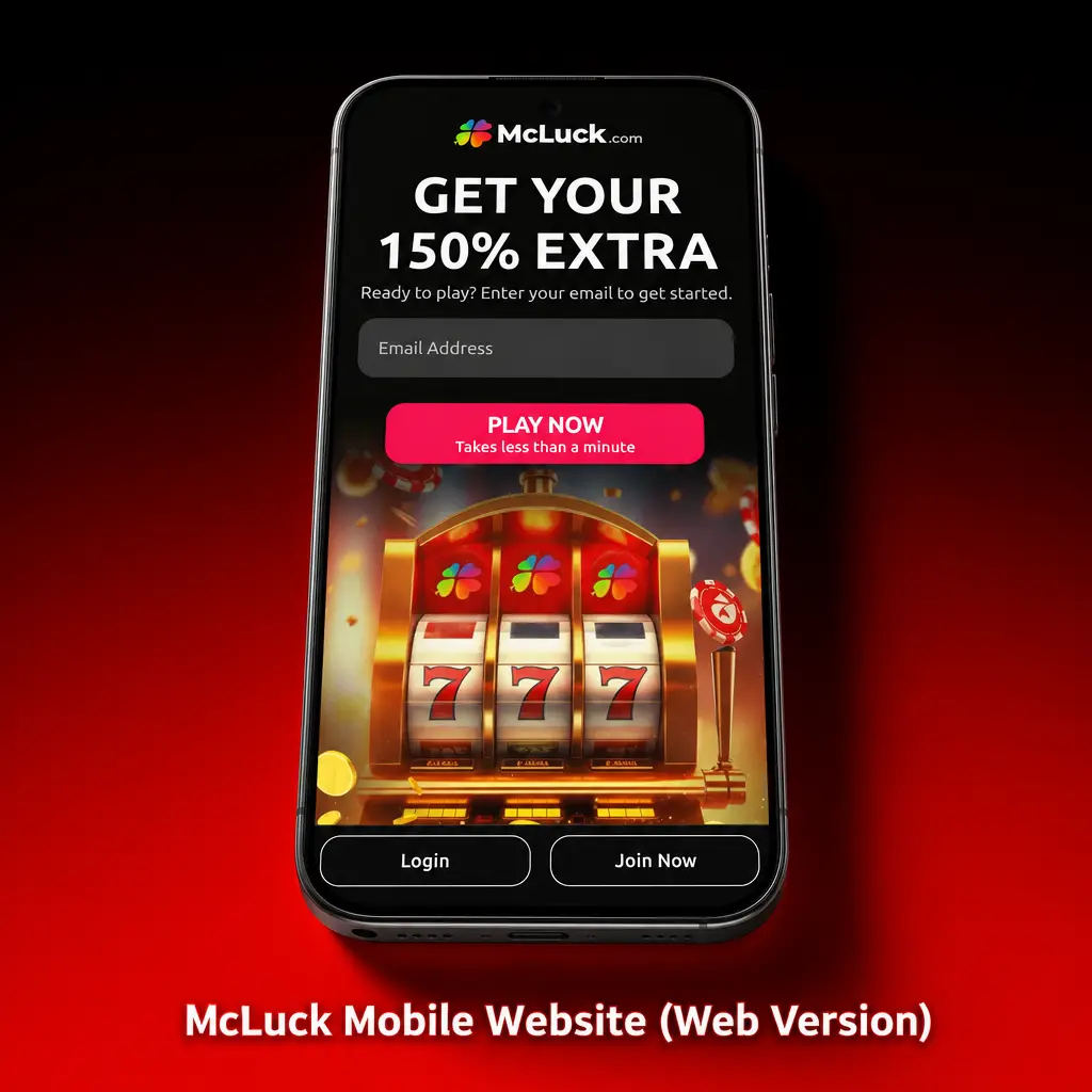 McLuck mobile website showing full game lobby, banking options, and bonus tools on a phone browser
