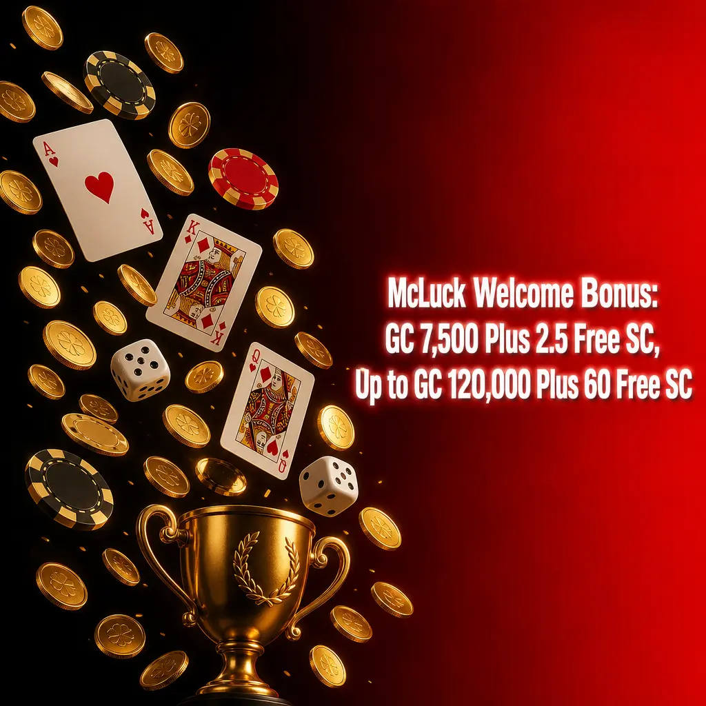 McLuck welcome bonus: GC 7,500 plus 2.5 Free SC signup gift, up to GC 120,000 plus 60 Free SC with purchases.